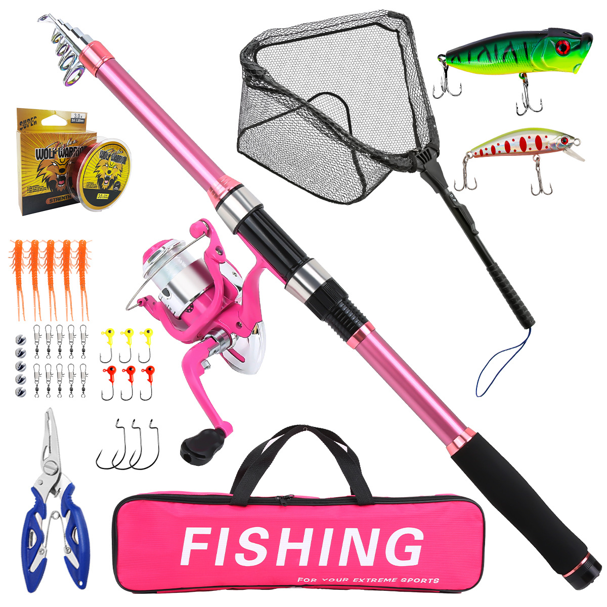 Fishing Pole Set Full Kits Wit - Fishing Line Spooler 评论和价格