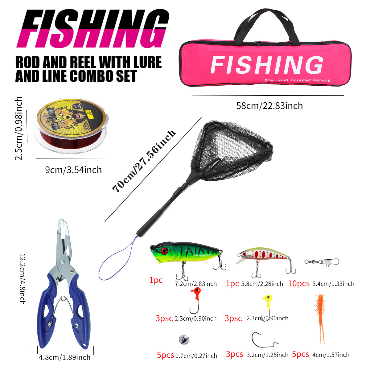 Fishing Pole Set Full Kits Wit - Fishing Line Spooler 评论和价格